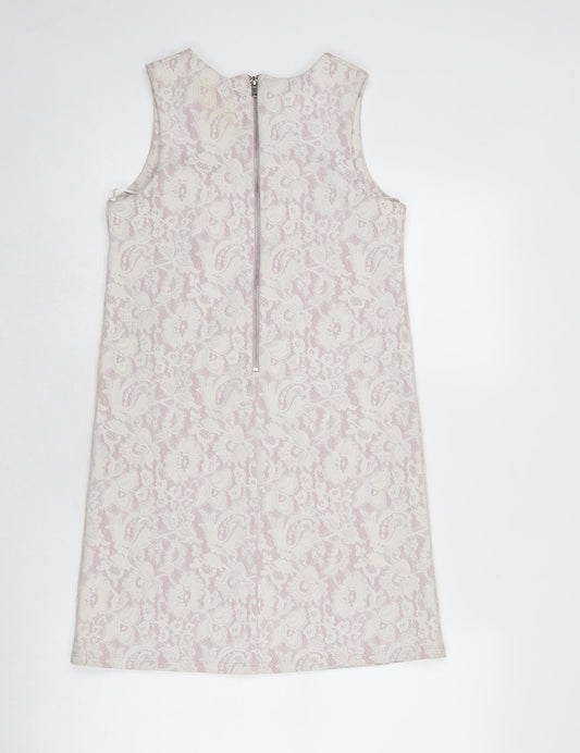 Miss Selfridge Womens White Polyester Shift Size 6 Round Neck Zip