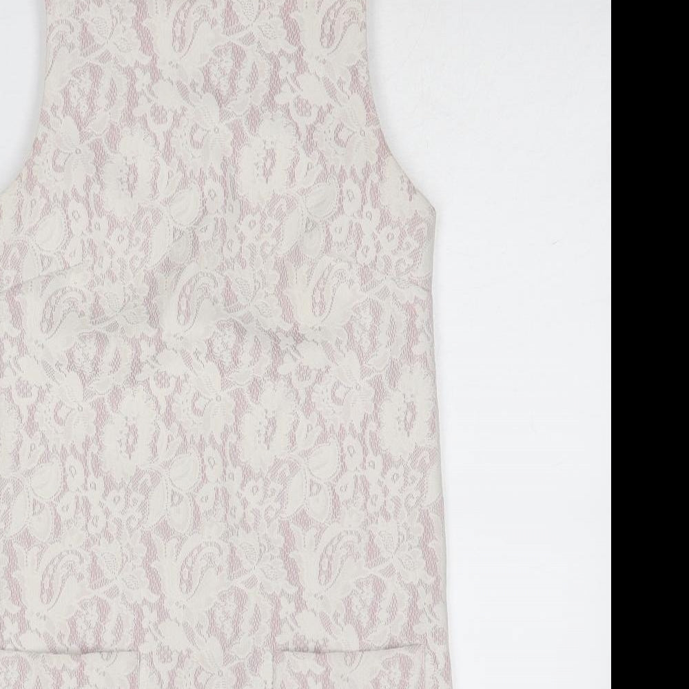 Miss Selfridge Womens White Polyester Shift Size 6 Round Neck Zip