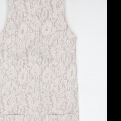 Miss Selfridge Womens White Polyester Shift Size 6 Round Neck Zip