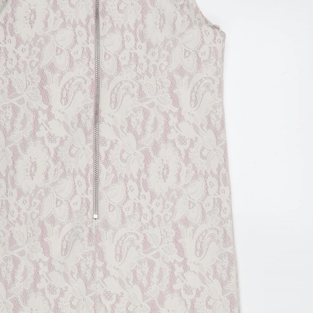 Miss Selfridge Womens White Polyester Shift Size 6 Round Neck Zip