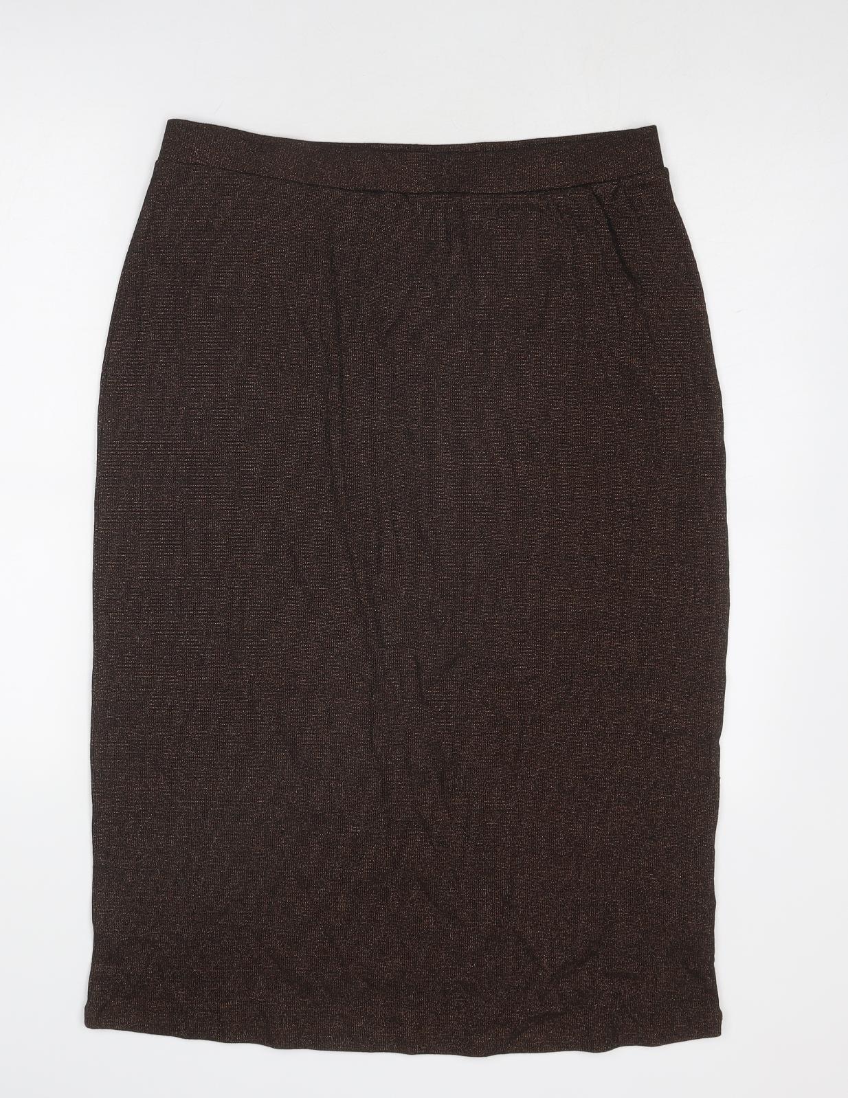 Marks and Spencer Womens Brown Cotton A-Line Skirt Size 16