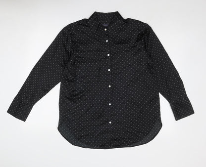 Marks and Spencer Womens Black Polka Dot Polyester Basic Button-Up Size 8 Collared