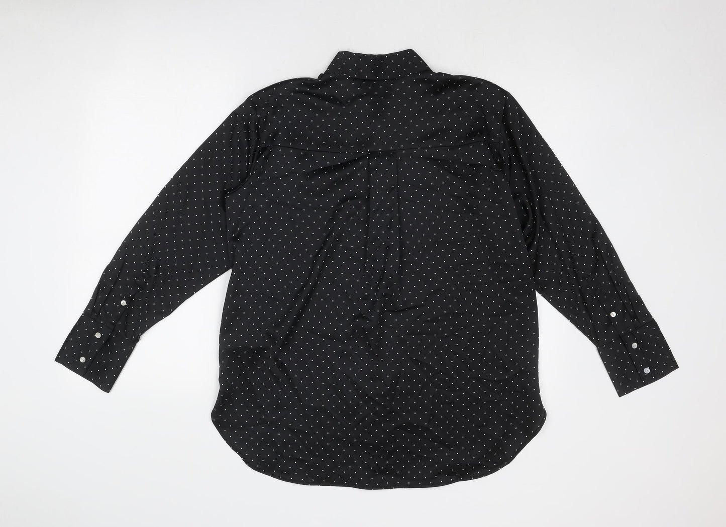 Marks and Spencer Womens Black Polka Dot Polyester Basic Button-Up Size 8 Collared