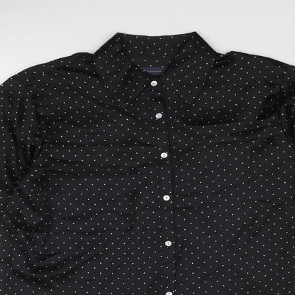 Marks and Spencer Womens Black Polka Dot Polyester Basic Button-Up Size 8 Collared
