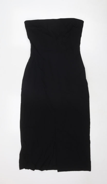 Marks and Spencer Womens Black Viscose Bodycon Size 12 Off the Shoulder Zip