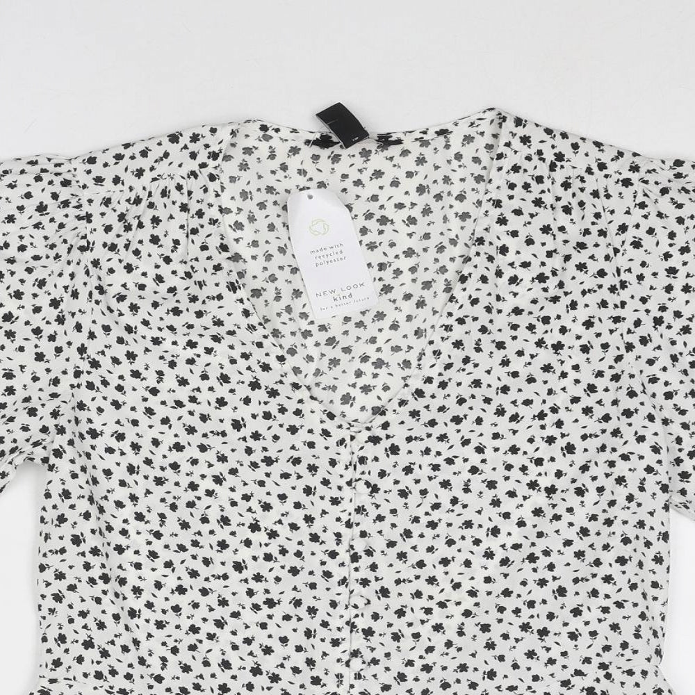 Womens UK Size 8 New Look White Basic Button-Up