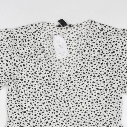 Womens UK Size 8 New Look White Basic Button-Up