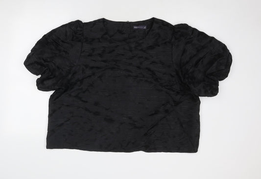 Marks and Spencer Womens Black Geometric Polyester Cropped Blouse Size 22 Round Neck