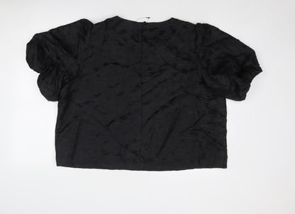 Marks and Spencer Womens Black Geometric Polyester Cropped Blouse Size 22 Round Neck