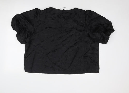 Marks and Spencer Womens Black Geometric Polyester Cropped Blouse Size 22 Round Neck