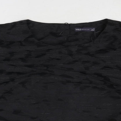 Marks and Spencer Womens Black Geometric Polyester Cropped Blouse Size 22 Round Neck
