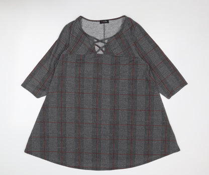 Yours Womens Grey Plaid Polyester Trapeze & Swing Size 16 Round Neck Pullover