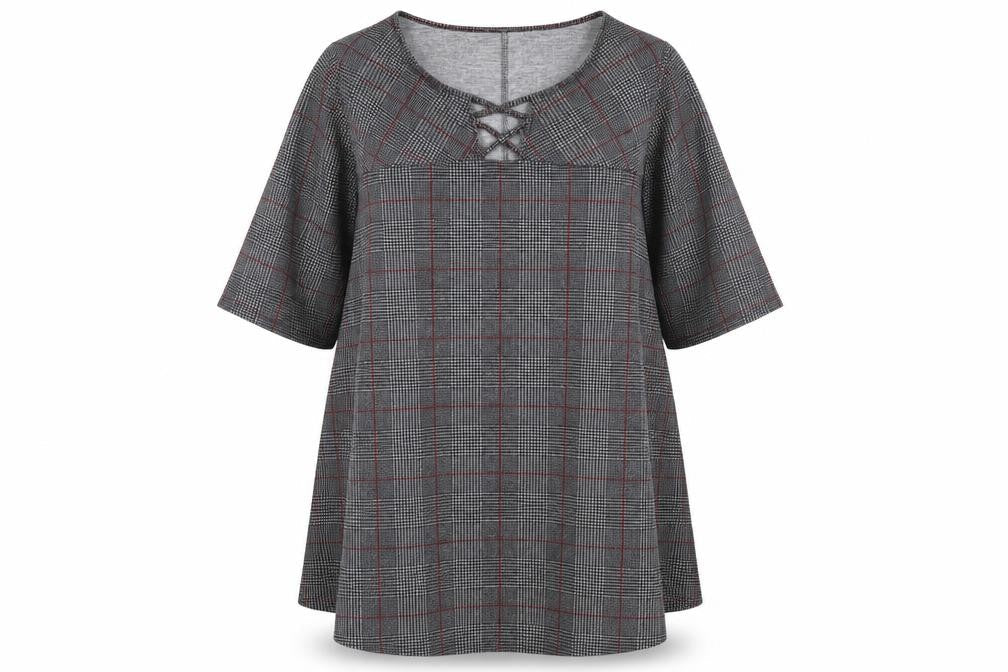 Yours Womens Grey Plaid Polyester Trapeze & Swing Size 16 Round Neck Pullover