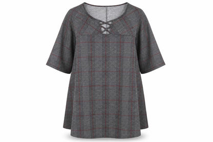 Yours Womens Grey Plaid Polyester Trapeze & Swing Size 16 Round Neck Pullover