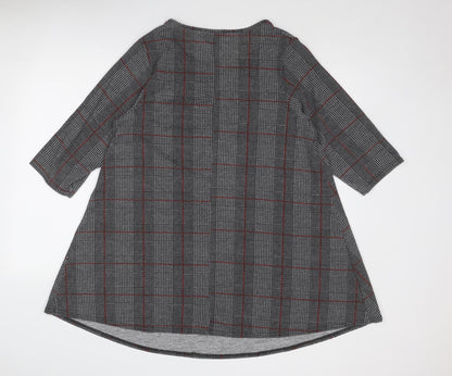 Yours Womens Grey Plaid Polyester Trapeze & Swing Size 16 Round Neck Pullover