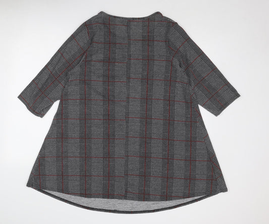 Yours Womens Grey Plaid Polyester Trapeze & Swing Size 16 Round Neck Pullover
