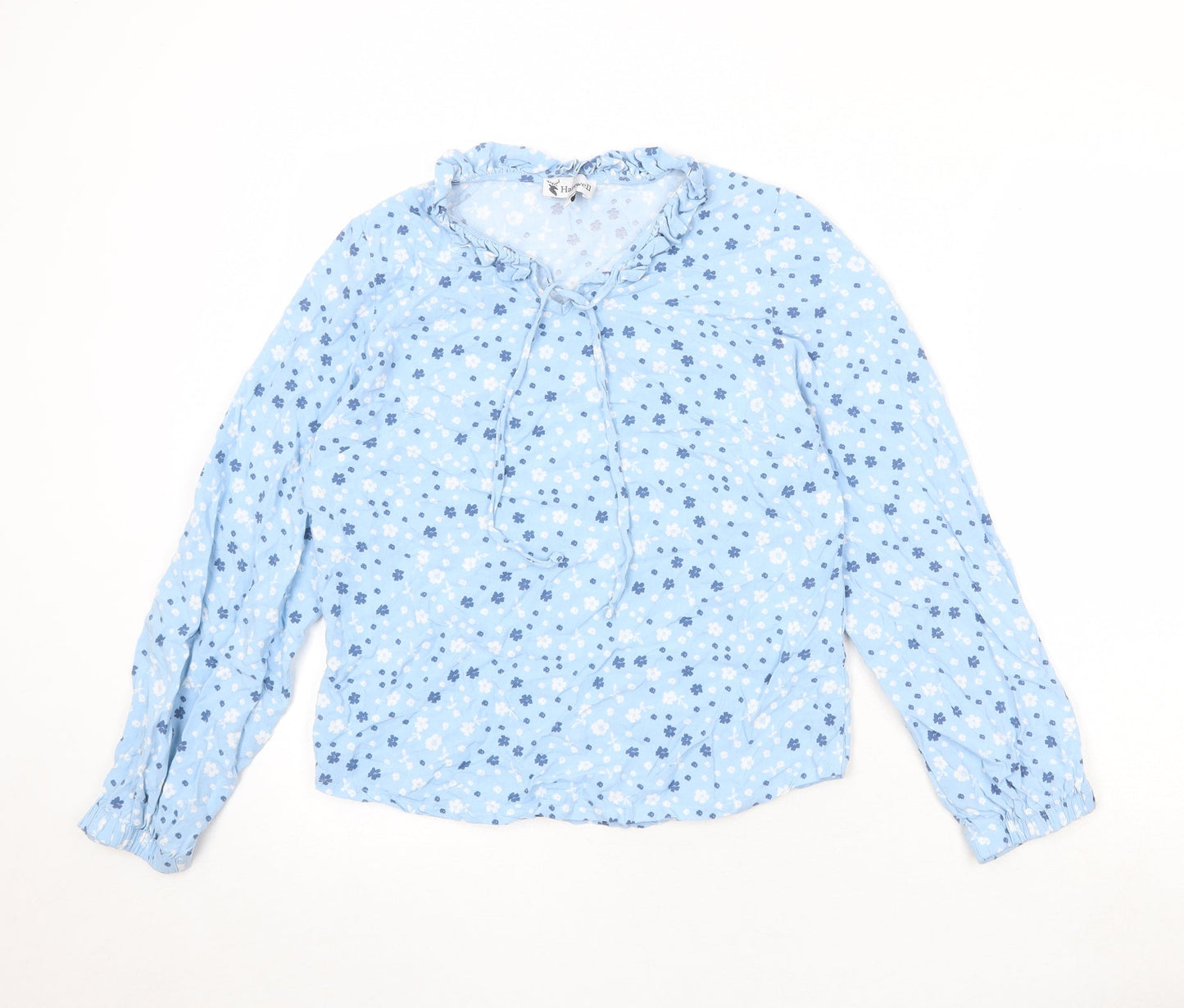 Hartwell Womens Blue Floral Viscose Basic Blouse Size 12 V-Neck