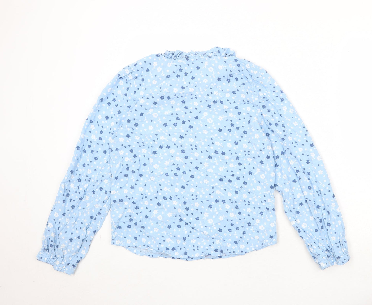 Hartwell Womens Blue Floral Viscose Basic Blouse Size 12 V-Neck