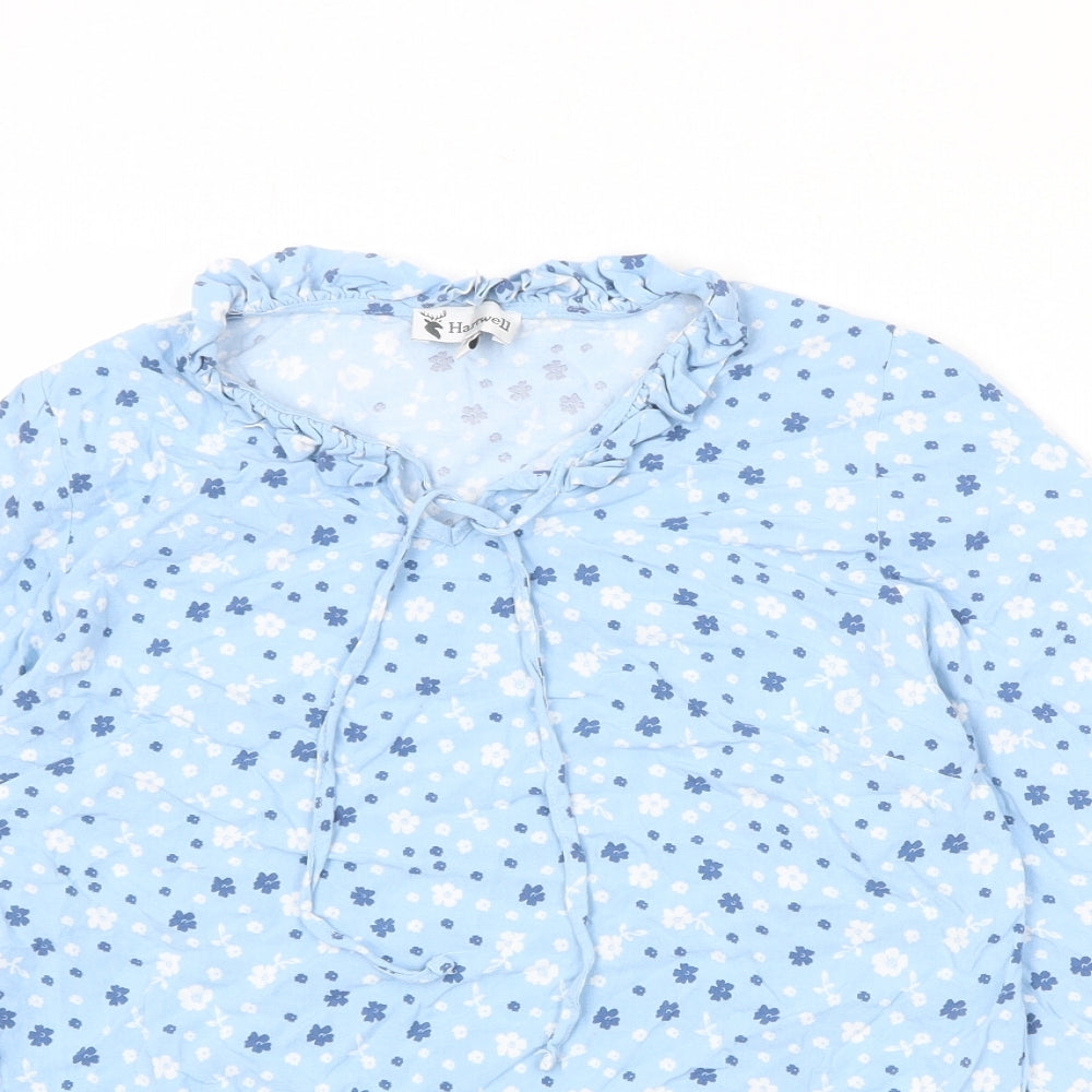 Hartwell Womens Blue Floral Viscose Basic Blouse Size 12 V-Neck