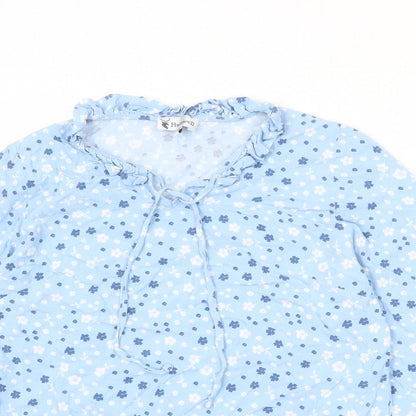 Hartwell Womens Blue Floral Viscose Basic Blouse Size 12 V-Neck