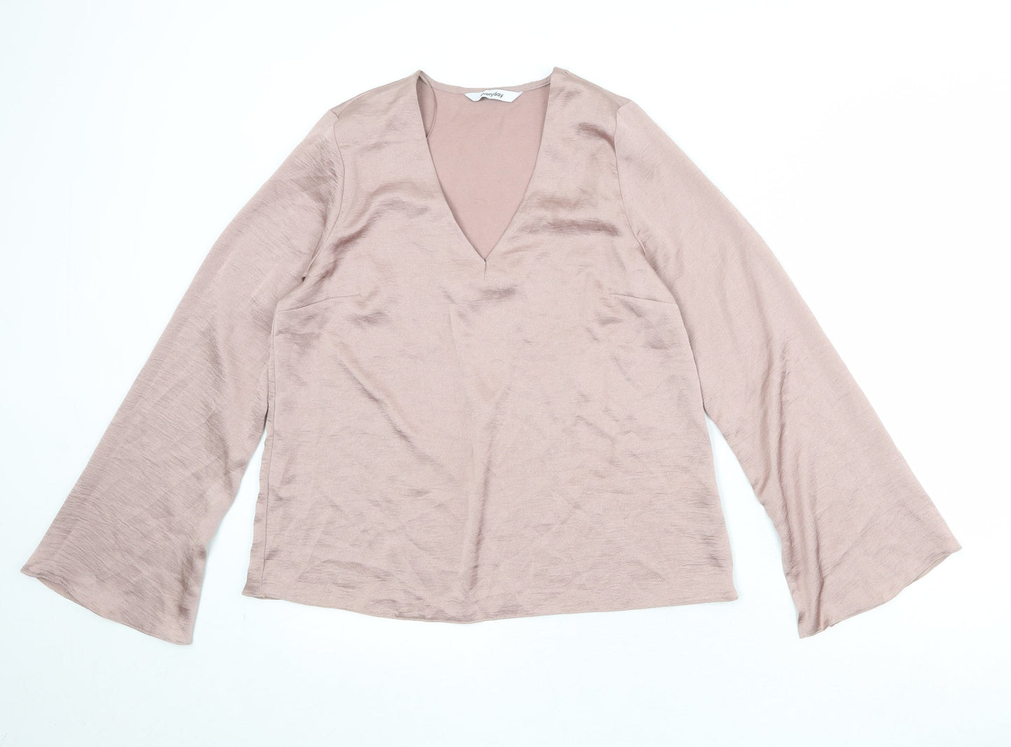 Everyday Womens Pink Polyester Basic Blouse Size 10 V-Neck
