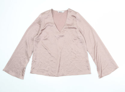 Everyday Womens Pink Polyester Basic Blouse Size 10 V-Neck