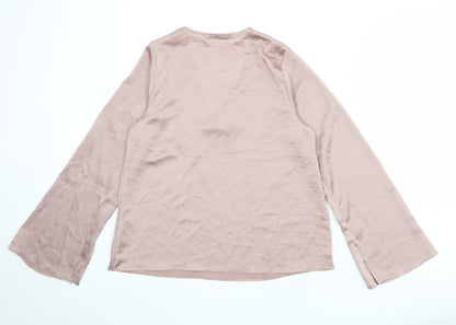 Everyday Womens Pink Polyester Basic Blouse Size 10 V-Neck