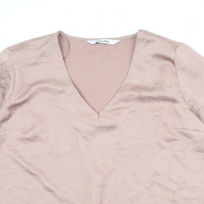 Everyday Womens Pink Polyester Basic Blouse Size 10 V-Neck