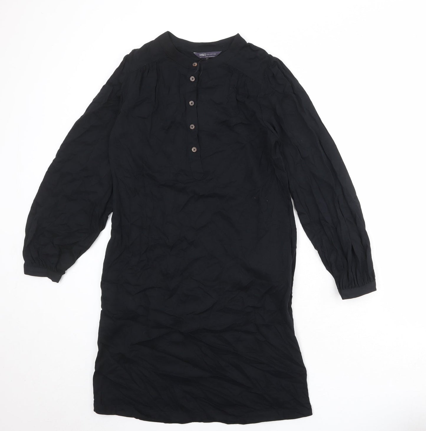 Marks and Spencer Womens Black Viscose A-Line Size 8 V-Neck Button
