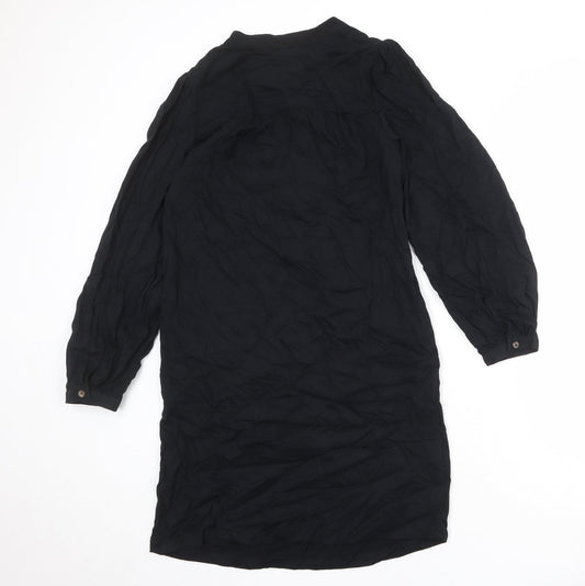 Marks and Spencer Womens Black Viscose A-Line Size 8 V-Neck Button