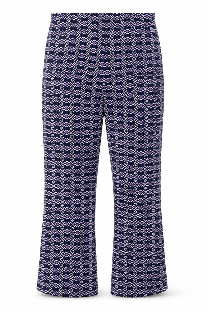 Zara Womens Blue Geometric Polyester Trousers Size M Regular Zip
