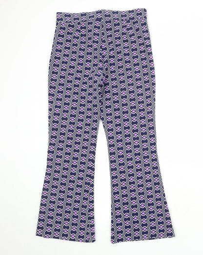 Zara Womens Blue Geometric Polyester Trousers Size M Regular Zip