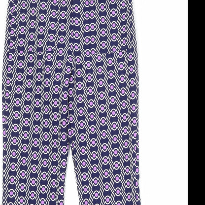 Zara Womens Blue Geometric Polyester Trousers Size M Regular Zip