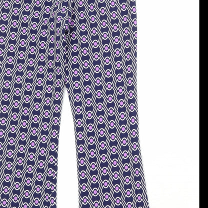 Zara Womens Blue Geometric Polyester Trousers Size M Regular Zip