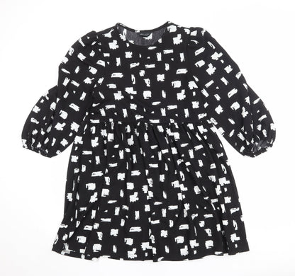 New Look Womens Black Geometric Polyester A-Line Size 10 Round Neck Pullover