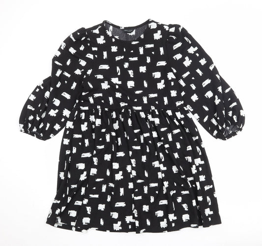 New Look Womens Black Geometric Polyester A-Line Size 10 Round Neck Pullover