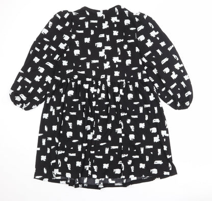 New Look Womens Black Geometric Polyester A-Line Size 10 Round Neck Pullover