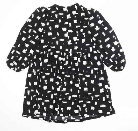 New Look Womens Black Geometric Polyester A-Line Size 10 Round Neck Pullover
