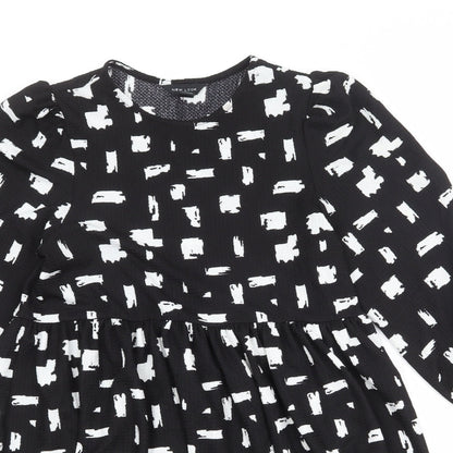 New Look Womens Black Geometric Polyester A-Line Size 10 Round Neck Pullover
