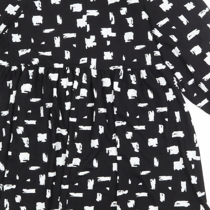 New Look Womens Black Geometric Polyester A-Line Size 10 Round Neck Pullover
