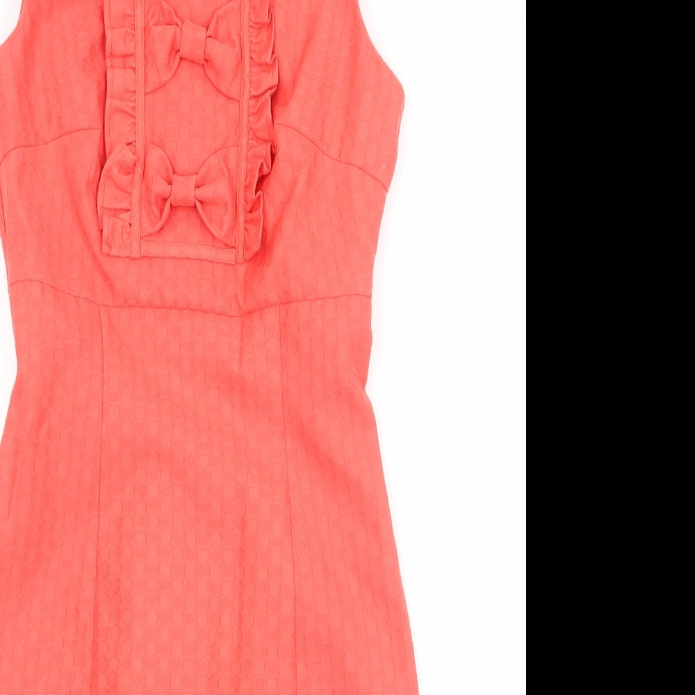 NEXT Womens Pink Geometric Polyester A-Line Size 6 Round Neck Zip