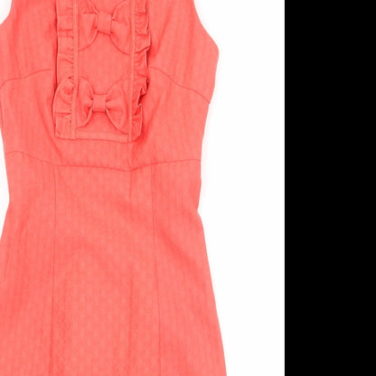 NEXT Womens Pink Geometric Polyester A-Line Size 6 Round Neck Zip