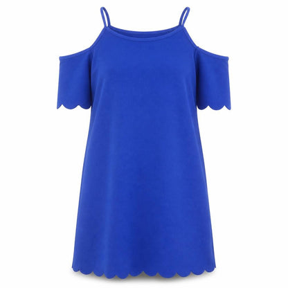 Select Womens Blue Polyester A-Line Size 14 Round Neck Pullover - Cold Shoulder