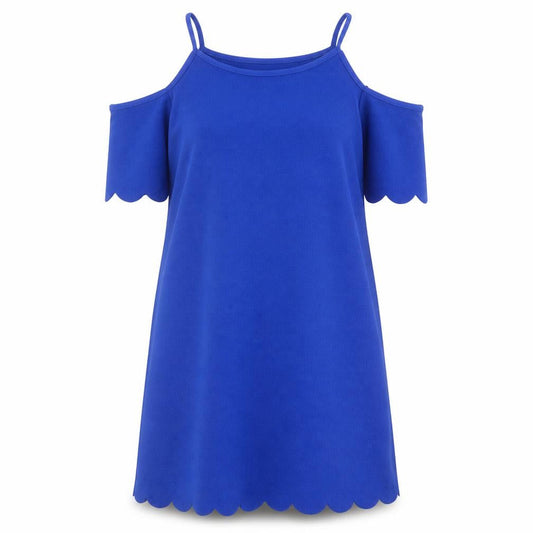Select Womens Blue Polyester A-Line Size 14 Round Neck Pullover - Cold Shoulder