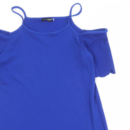 Select Womens Blue Polyester A-Line Size 14 Round Neck Pullover - Cold Shoulder