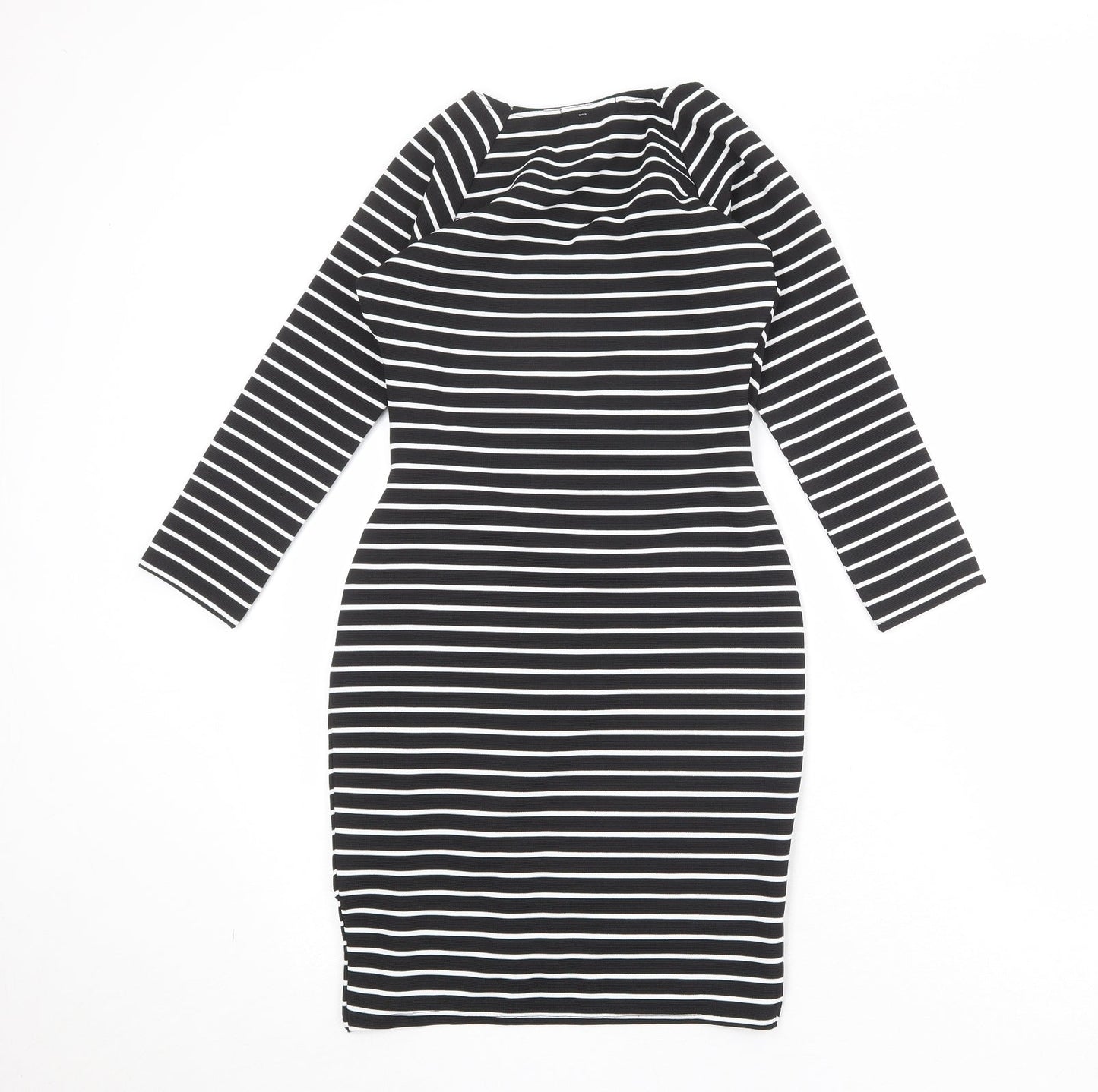 Jane Norman Womens Black Striped Polyester Shift Size 6 V-Neck Pullover