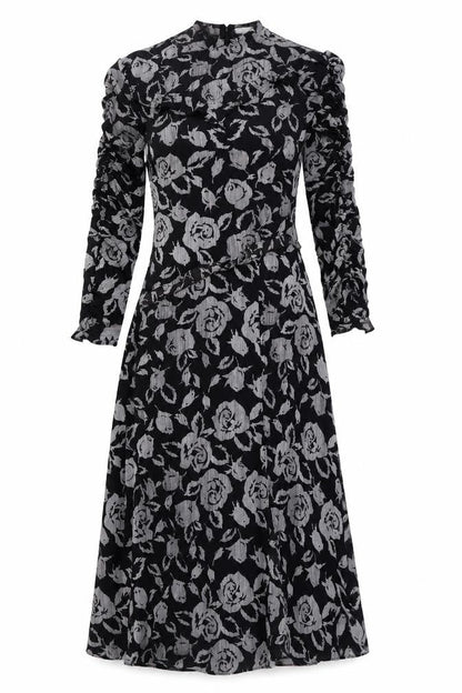 Topshop Womens Black Floral Polyester A-Line Size 10 Round Neck Zip