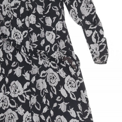 Topshop Womens Black Floral Polyester A-Line Size 10 Round Neck Zip