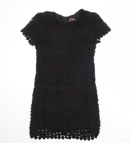 Yumi Womens Black Cotton Shift Size M Round Neck Zip