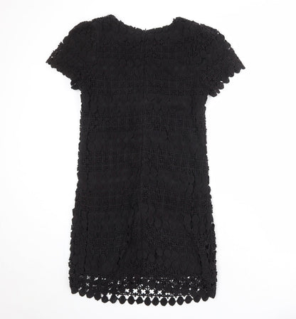 Yumi Womens Black Cotton Shift Size M Round Neck Zip